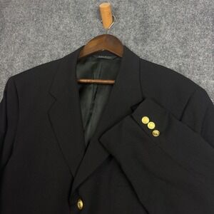 Paul Fredrick Mens Navy Blue 3 Button Blazer Gold Crest Buttons Made in USA 44R